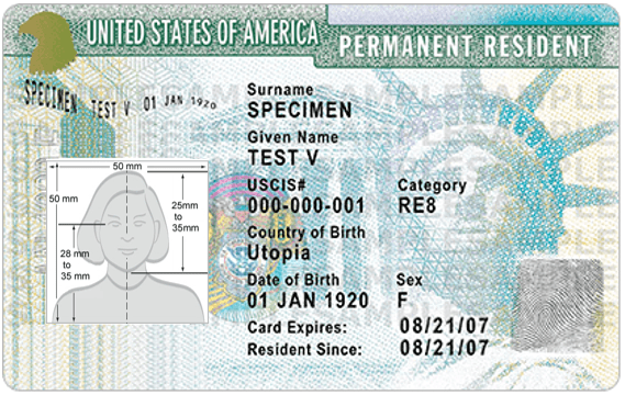 Image d'exemple d'une Green Card américaine
